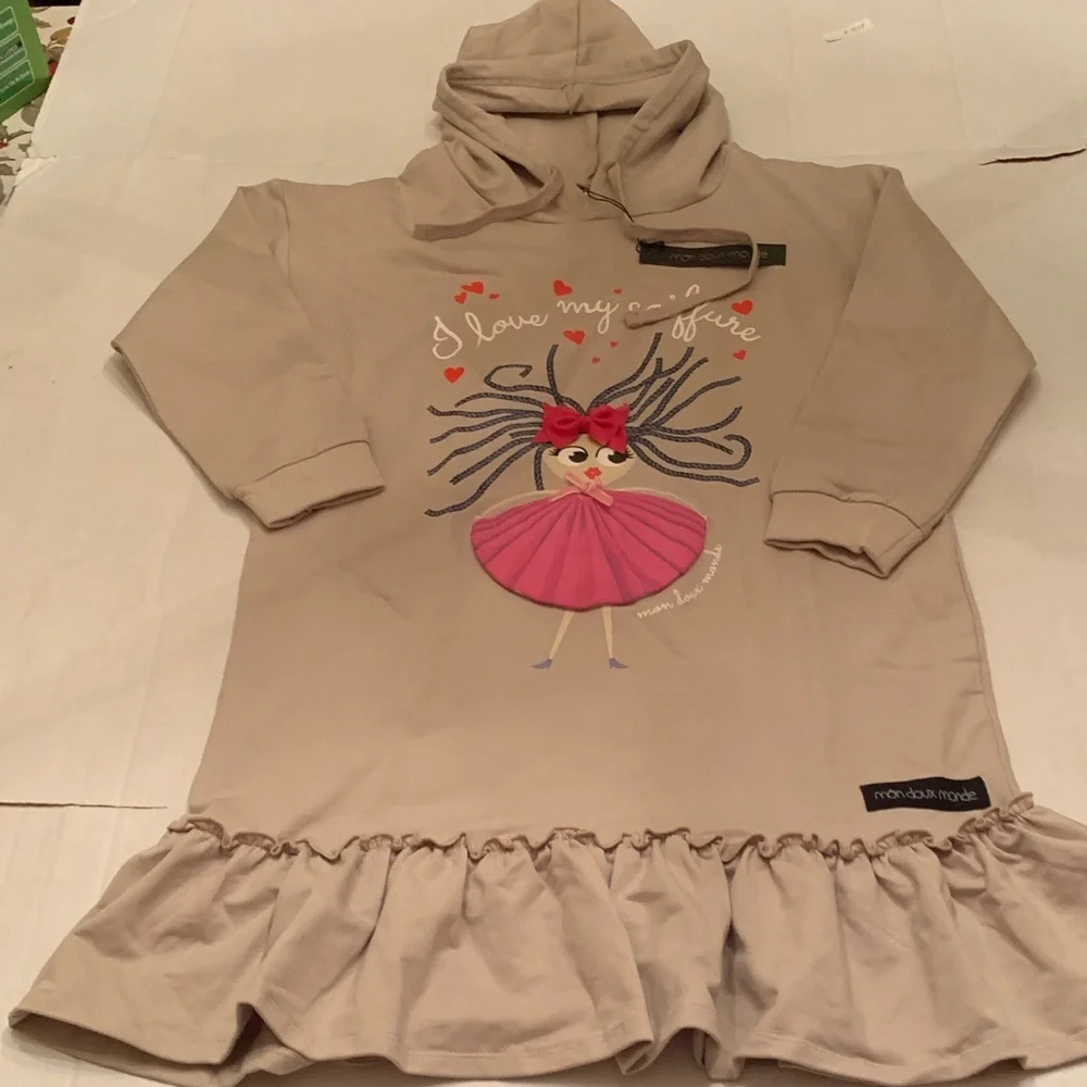 NWT so very cute Mon doux minds Casual Dress Girl with crazy hair - Tan size 10